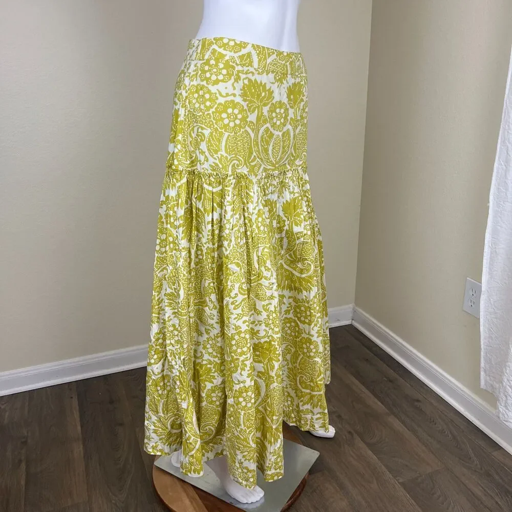 Sundance Women Size S Chartreuse Joslyn Floral Maxi Skirt Boho Resort Cottage